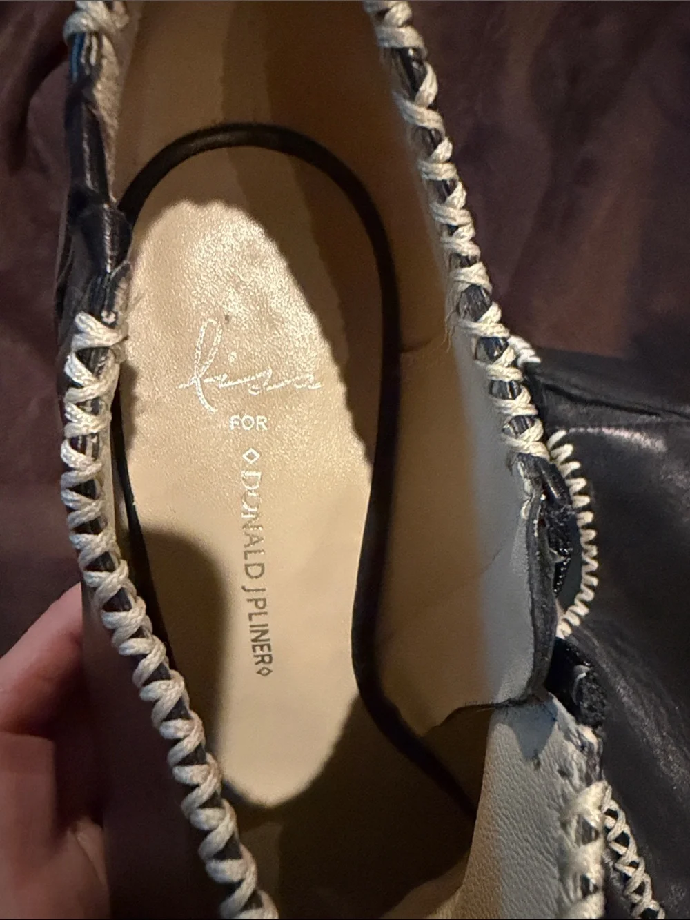 Donald J. Pliner Black Leather Open-Toe Mules with Cream Whipstitch